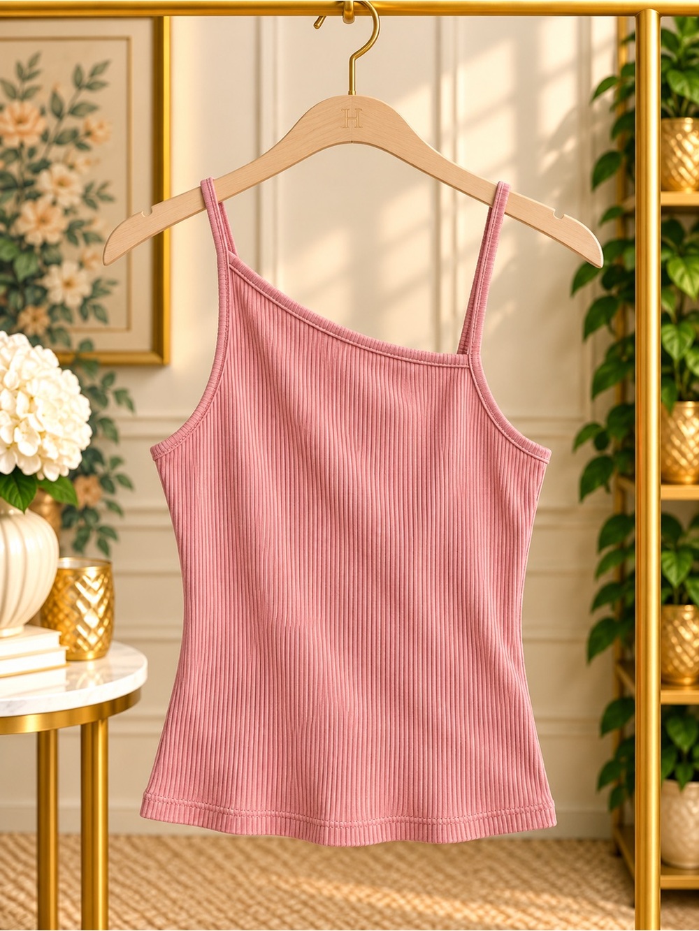 Urban Outfitters Dusty Pink Ribbed Spaghetti Strap Cami Tank Top M